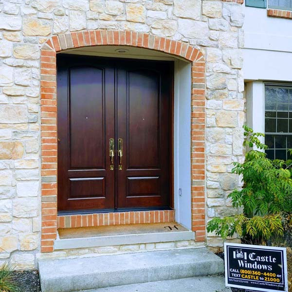 Brown wooden exterior door in Pennsylvania