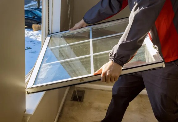 A window expert replacing a window with a low U-factor to help reduce heating costs in the winter months